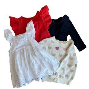 Gap Baby Girl 4 Piece Lot‎ 3-6, 6-12, 12-18 Months Eyelet Dress, Tees, Sweater.